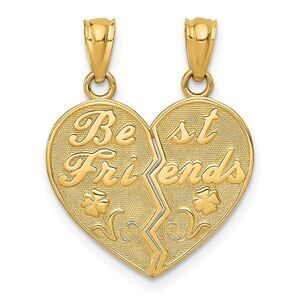 14k Yellow Gold Best Friends Heart and Flowers Set of 2 Pendants, 18mm